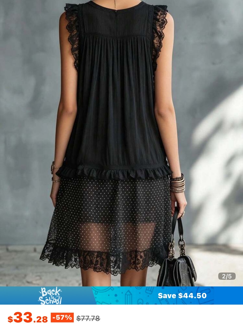 Black Lace-Trim Sleeveless I Polka Dot Dress